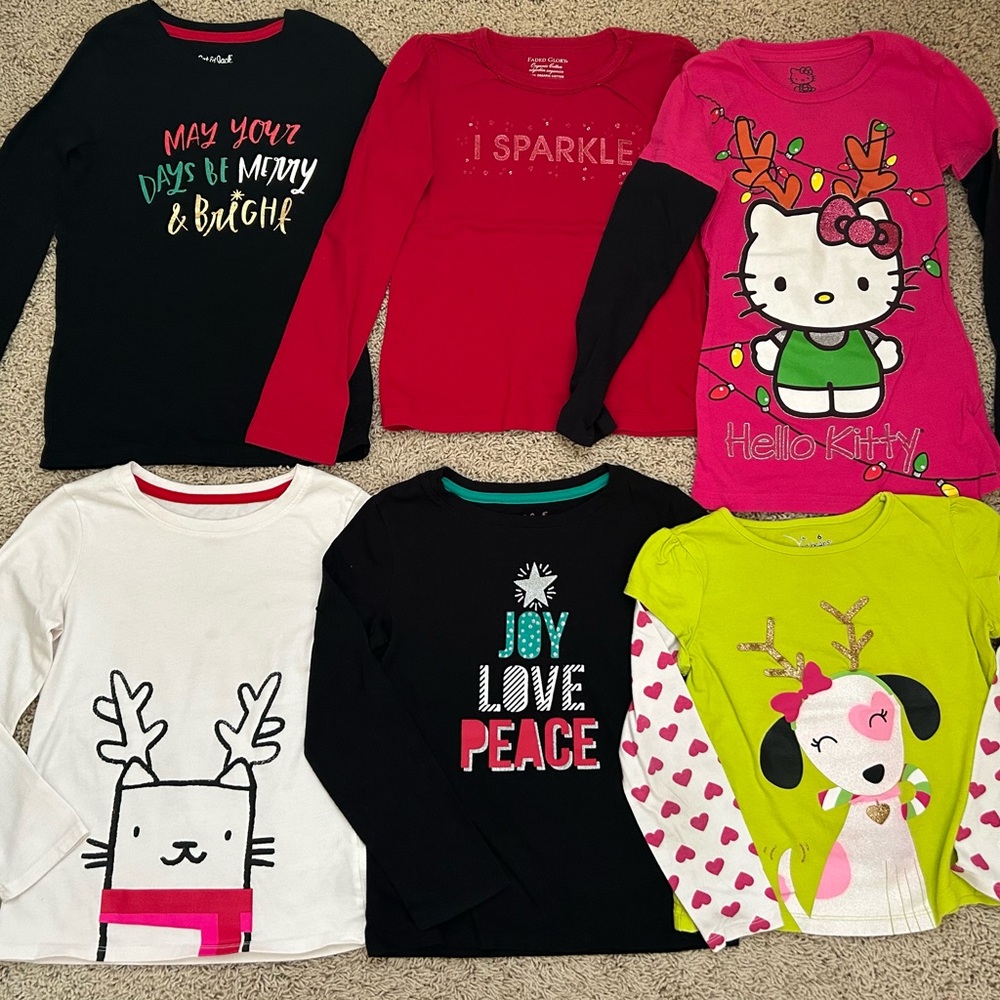 Girls S Small 6/6X 14PC Christmas Holiday Clothing Lot: Dress, Shirts, Disney - Picture 7 of 15